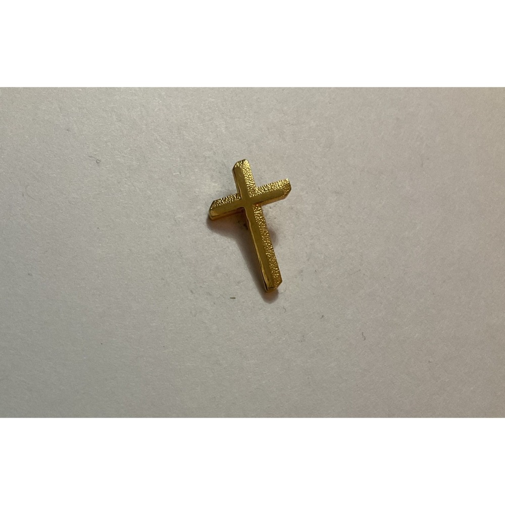 Religious Pin 3D Cross Gold-tone Christian Lapel Brooch Pinback USA